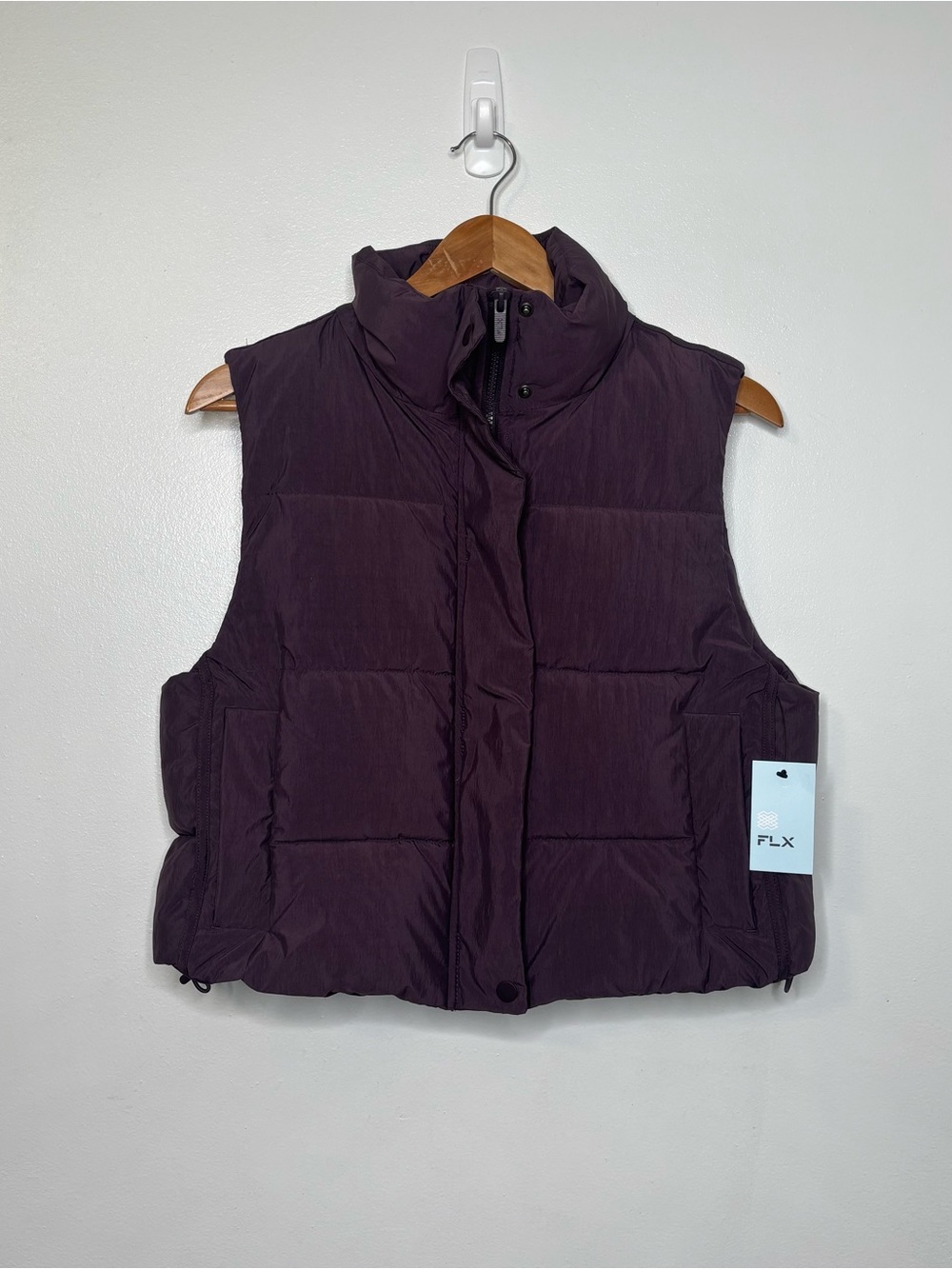 FLX Purple Puffer Vest Women’s Medium Cropped Zip Snap Adjustable